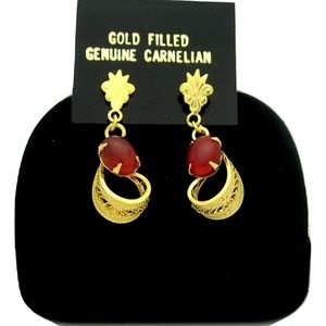 😀 New Old Stock 1970s Gold Fill Carnelian Earring